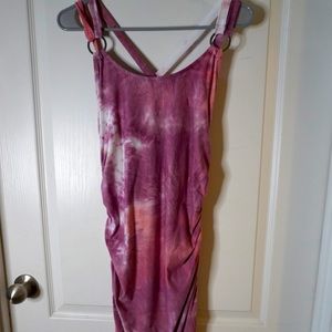 Derek Heart Ruched Tie Dye Midi Dress